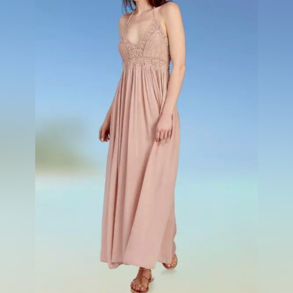 Mirror Image crochet maxi dress in Dusty Rose